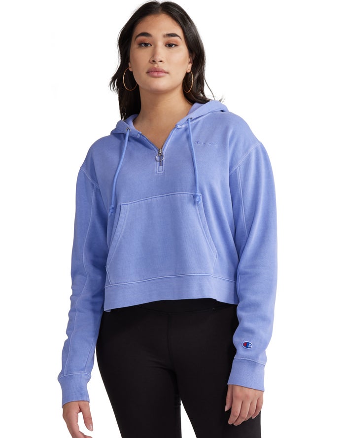 Champion Womens Hoodie NZ - Lightweight Fleece 1/2 Zip Blue ( 9264-ZQACM )